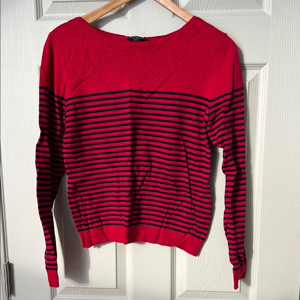 36-Red and Black Striped Women's Sweater